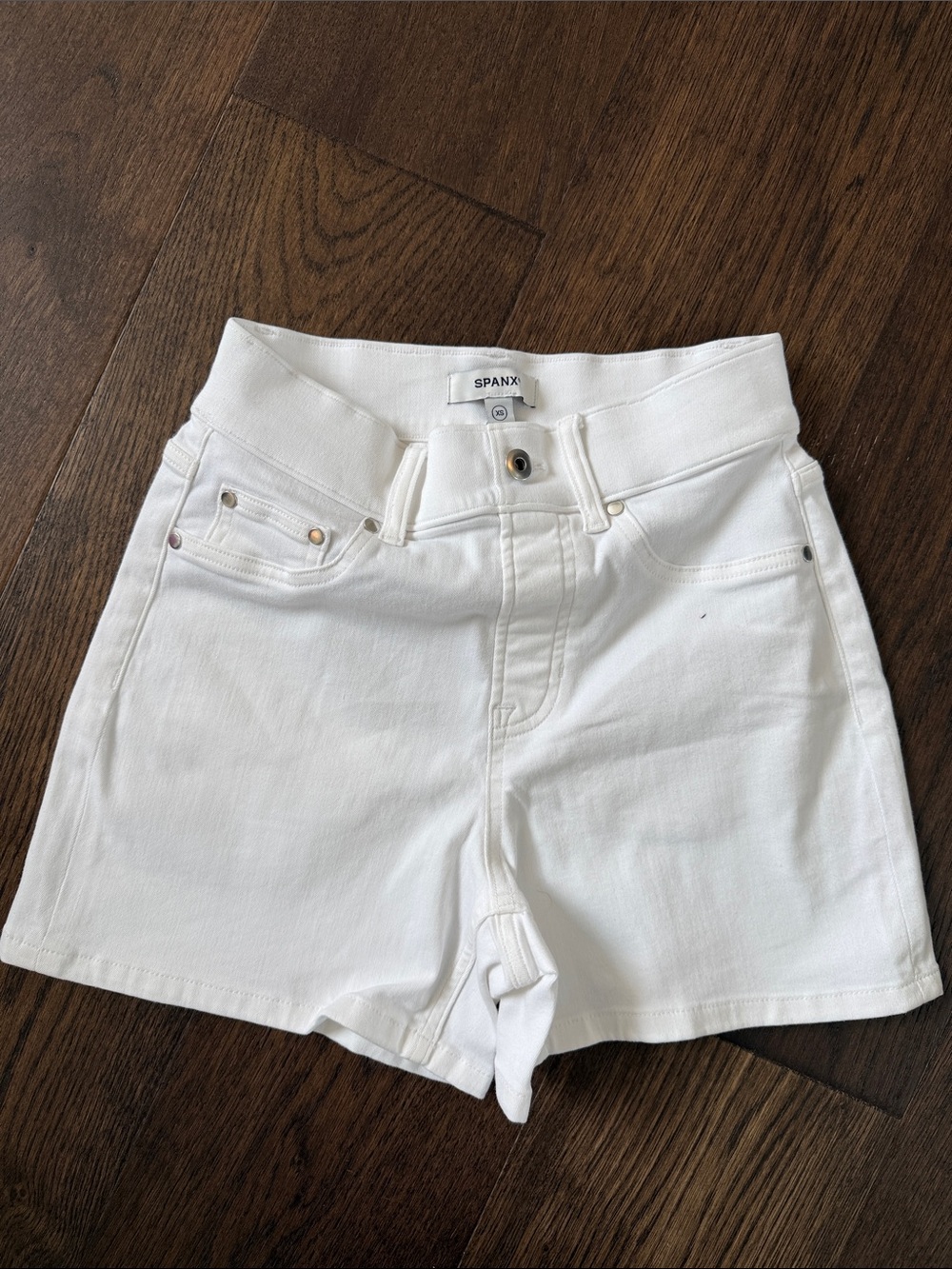 SPANX White High-Rise Denim Shorts